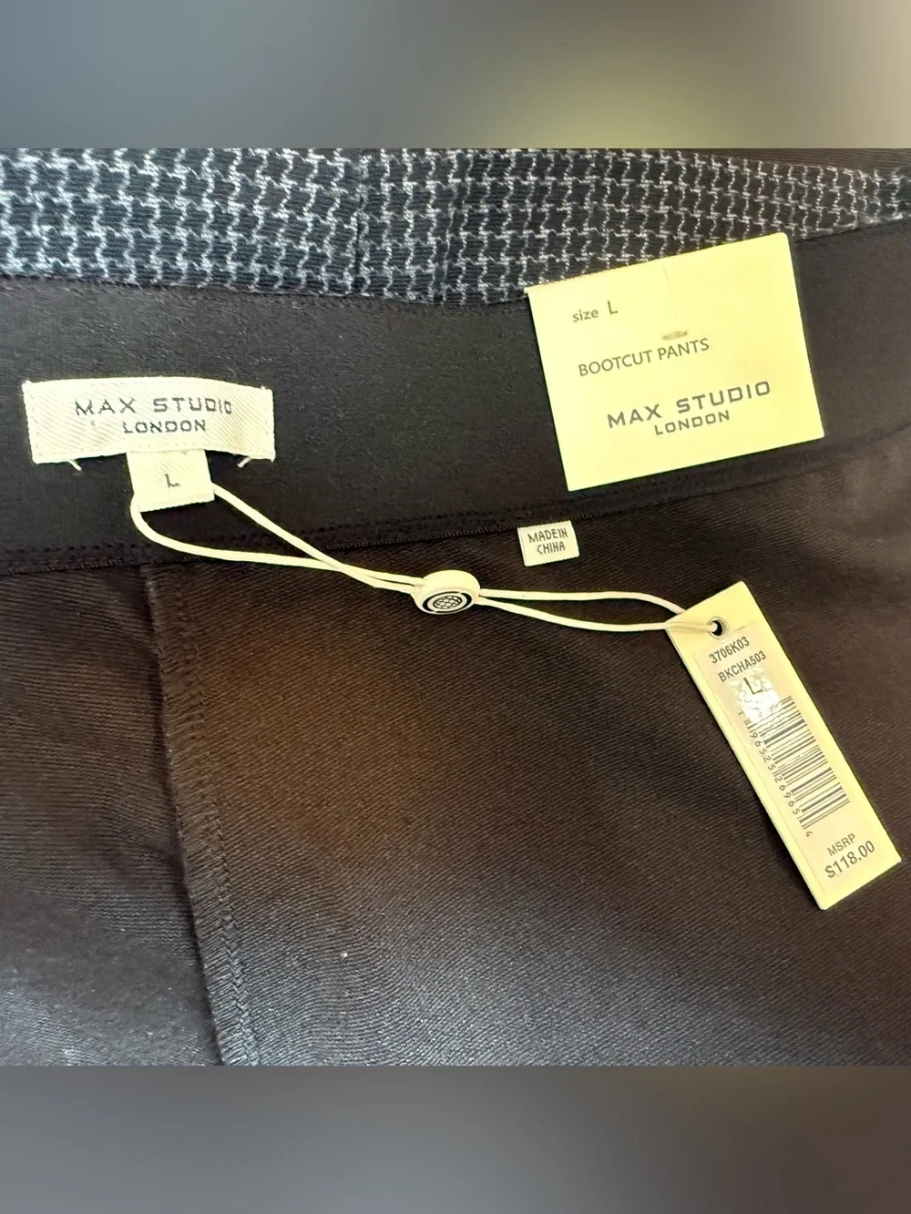 Max Studio London Bootcut Pants Gray Black Stretch Career Dress Pants Size L NWT